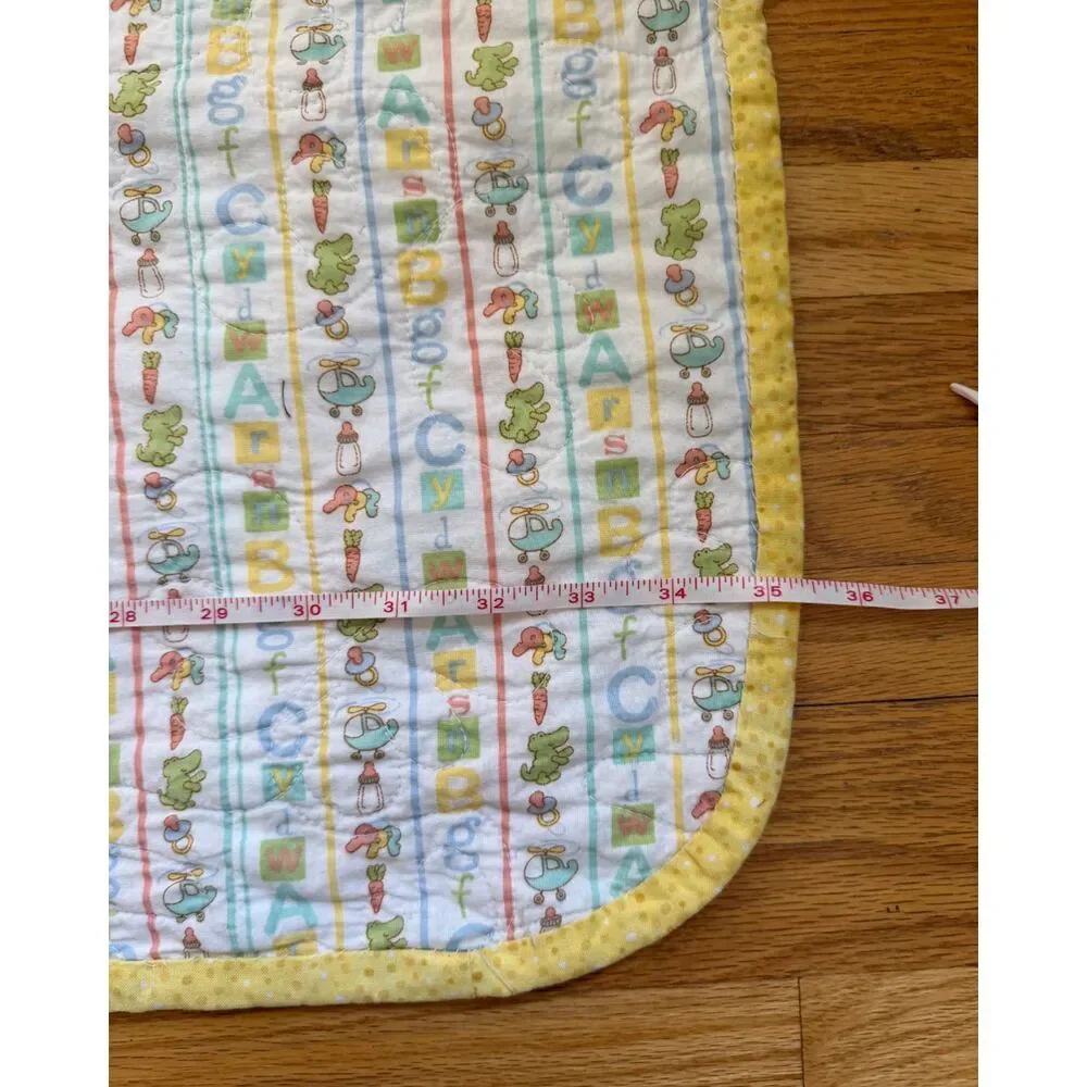 Blue Yellow Pink Baby Hand Sewn Machine Quilted Blanket 35.5x38.5 Butterfly